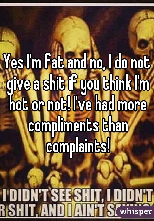 Yes I'm fat and no, I do not give a shit if you think I'm hot or not! I've had more compliments than complaints!