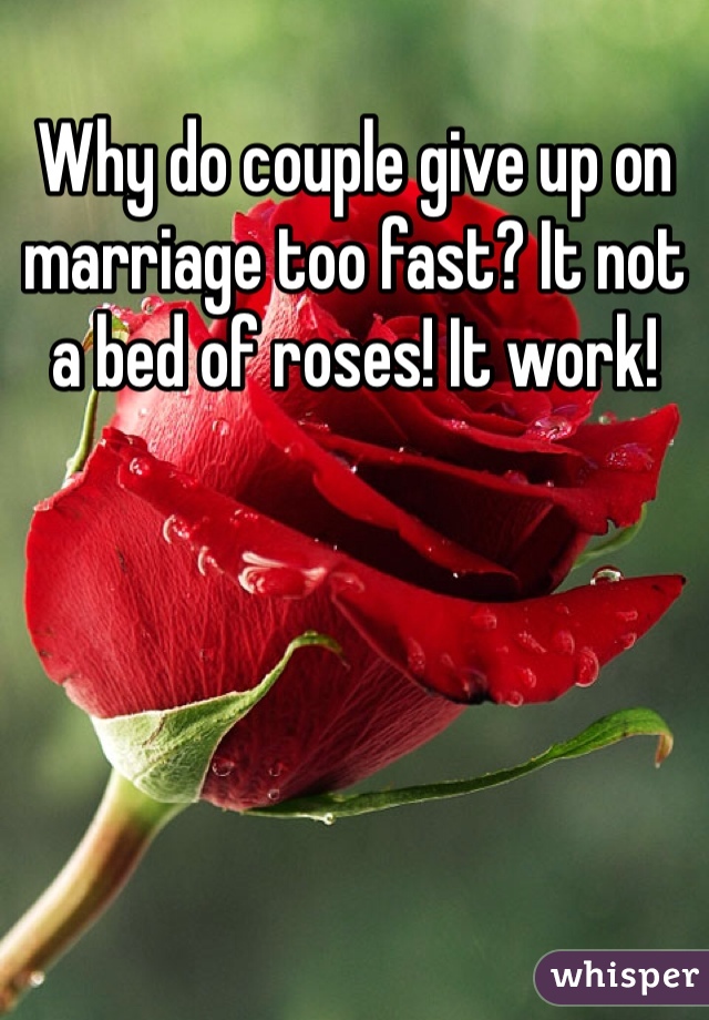 Why do couple give up on marriage too fast? It not a bed of roses! It work!