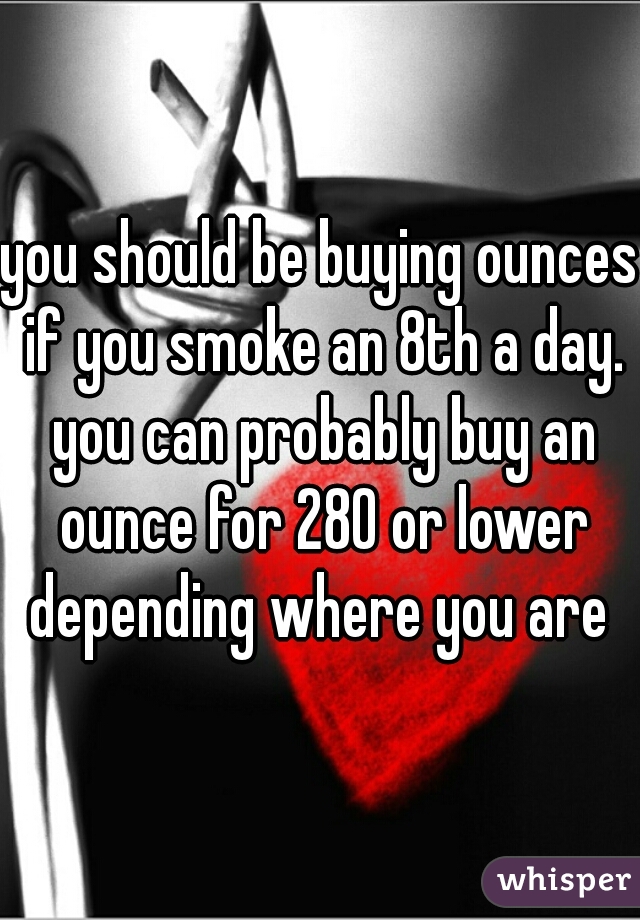 you should be buying ounces if you smoke an 8th a day. you can probably buy an ounce for 280 or lower depending where you are 