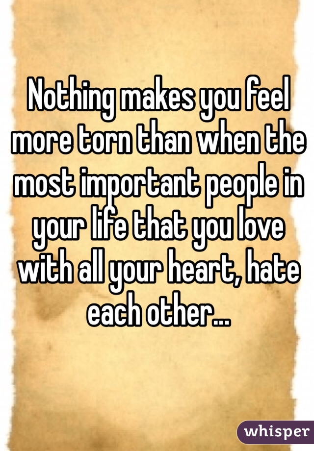 Nothing makes you feel more torn than when the most important people in your life that you love with all your heart, hate each other... 