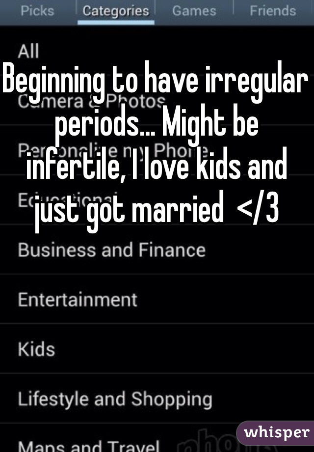 Beginning to have irregular periods... Might be infertile, I love kids and just got married  </3