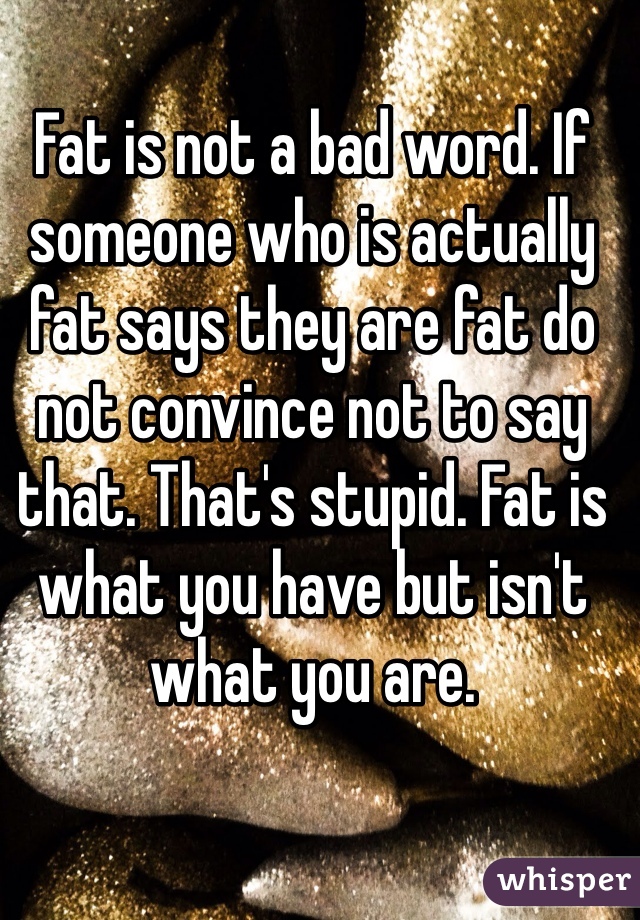 Fat is not a bad word. If someone who is actually fat says they are fat do not convince not to say that. That's stupid. Fat is what you have but isn't what you are.