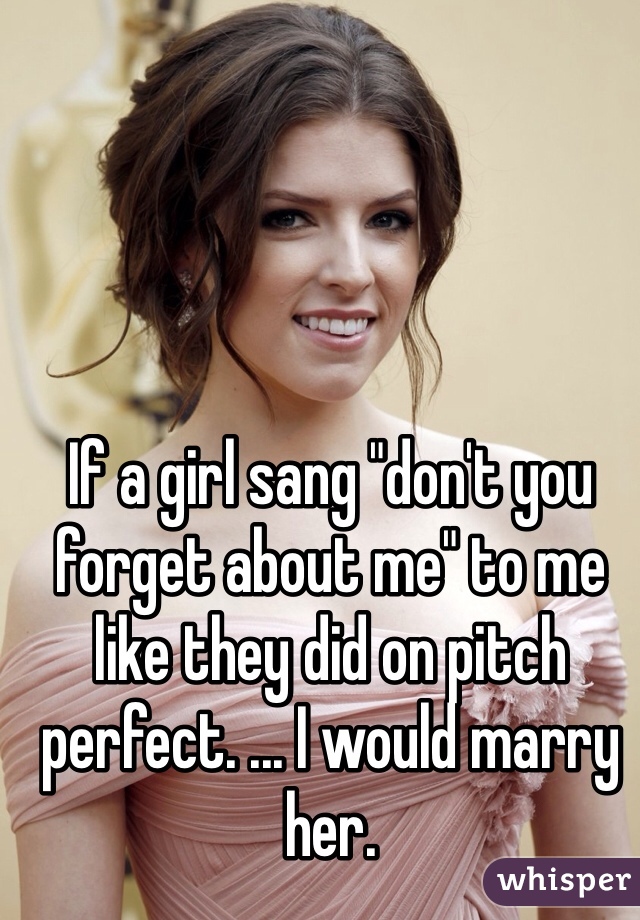 If a girl sang "don't you forget about me" to me like they did on pitch perfect. ... I would marry her.