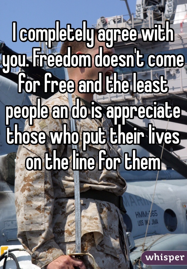 I completely agree with you. Freedom doesn't come for free and the least people an do is appreciate those who put their lives on the line for them