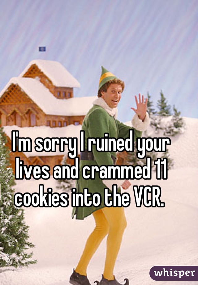 I'm sorry I ruined your lives and crammed 11 cookies into the VCR. 
