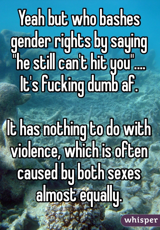 Yeah but who bashes gender rights by saying "he still can't hit you"....
It's fucking dumb af.

It has nothing to do with violence, which is often caused by both sexes almost equally.