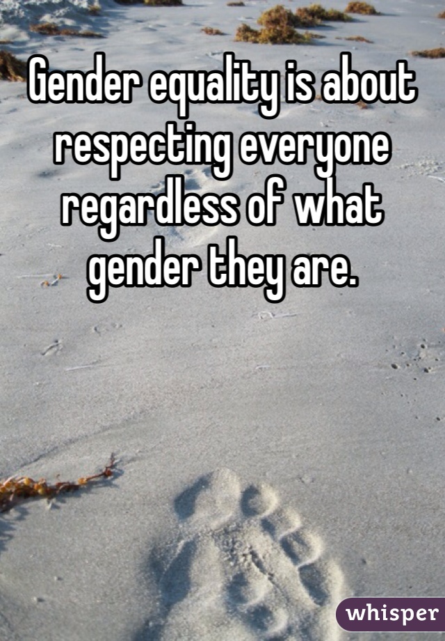 Gender equality is about respecting everyone regardless of what gender they are.

