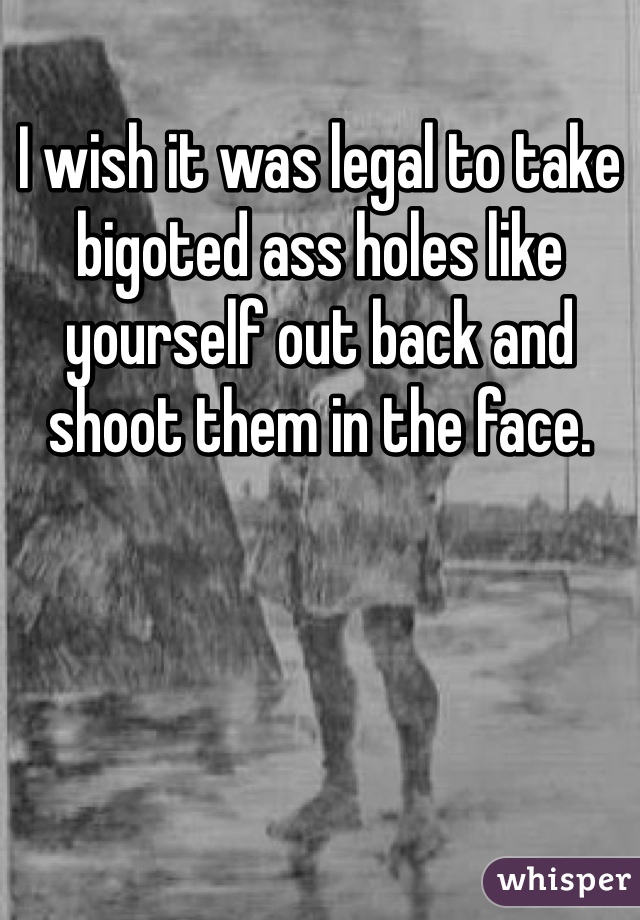I wish it was legal to take bigoted ass holes like yourself out back and shoot them in the face. 