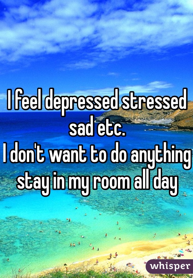 I feel depressed stressed sad etc. 
I don't want to do anything stay in my room all day 