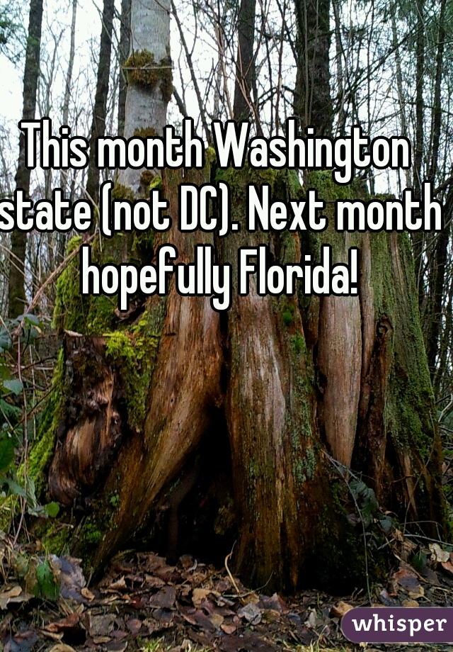 This month Washington state (not DC). Next month hopefully Florida!