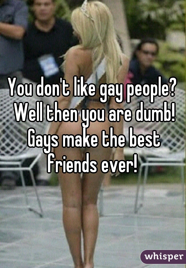 You don't like gay people? Well then you are dumb! Gays make the best friends ever! 