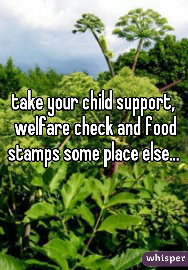 take your child support, welfare check and food stamps some place else... 