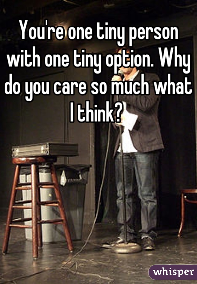 You're one tiny person with one tiny option. Why do you care so much what I think? 