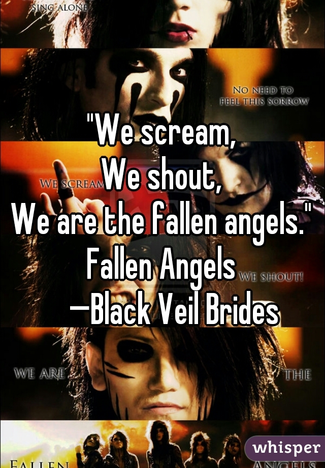 "We scream,
We shout,
We are the fallen angels."
Fallen Angels
     —Black Veil Brides 