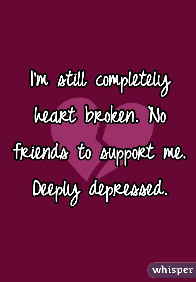 I'm still completely heart broken. No friends to support me. Deeply depressed.