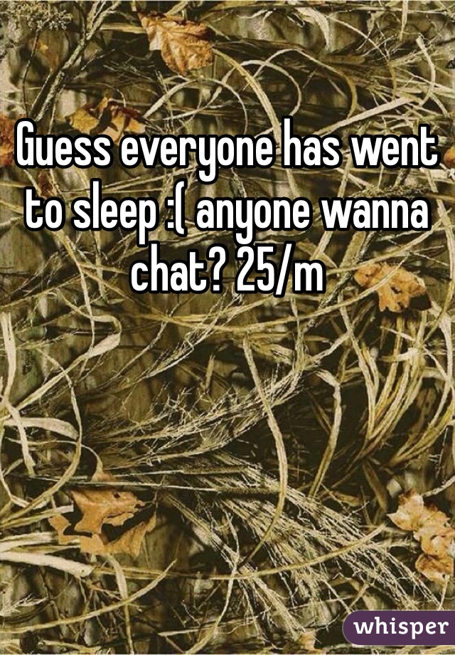Guess everyone has went to sleep :( anyone wanna chat? 25/m