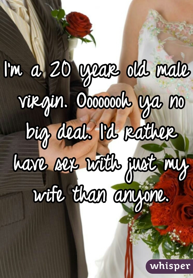 I'm a 20 year old male virgin. Oooooooh ya no big deal. I'd rather have sex with just my wife than anyone.