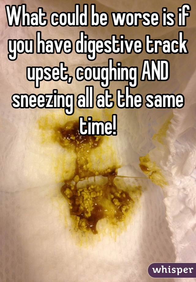 What could be worse is if you have digestive track upset, coughing AND sneezing all at the same time!
