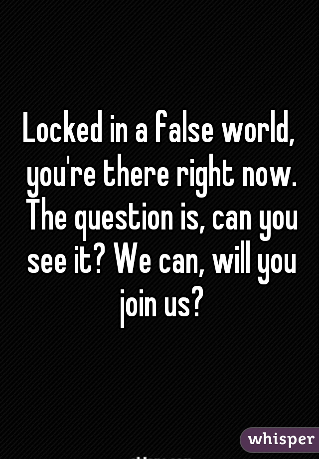 Locked in a false world, you're there right now. The question is, can you see it? We can, will you join us?