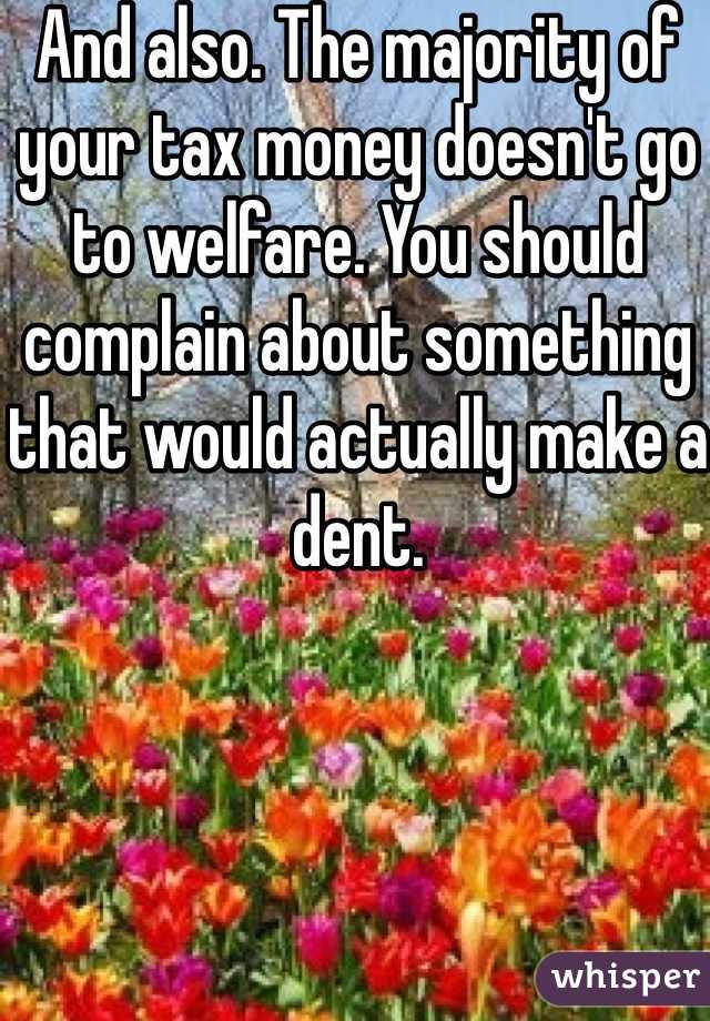 And also. The majority of your tax money doesn't go to welfare. You should complain about something that would actually make a dent. 