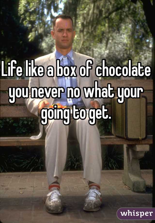Life like a box of chocolate you never no what your going to get. 