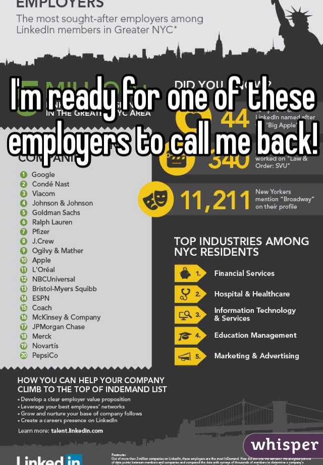 I'm ready for one of these employers to call me back! 