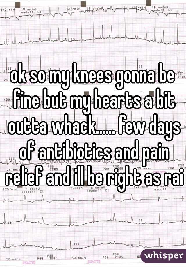 ok so my knees gonna be fine but my hearts a bit outta whack...... few days of antibiotics and pain relief and ill be right as rain