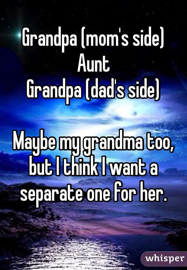 Grandpa (mom's side)
Aunt
Grandpa (dad's side)

Maybe my grandma too, but I think I want a separate one for her. 