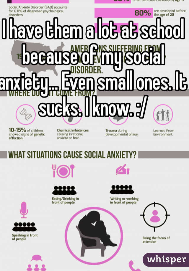 I have them a lot at school because of my social anxiety... Even small ones. It sucks. I know. :/