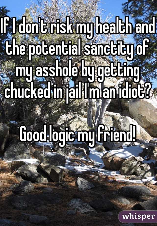 If I don't risk my health and the potential sanctity of my asshole by getting chucked in jail I'm an idiot?

Good logic my friend!