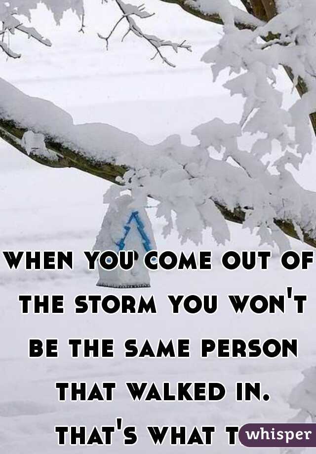when you come out of the storm you won't be the same person that walked in. that's what the storm is all about. 