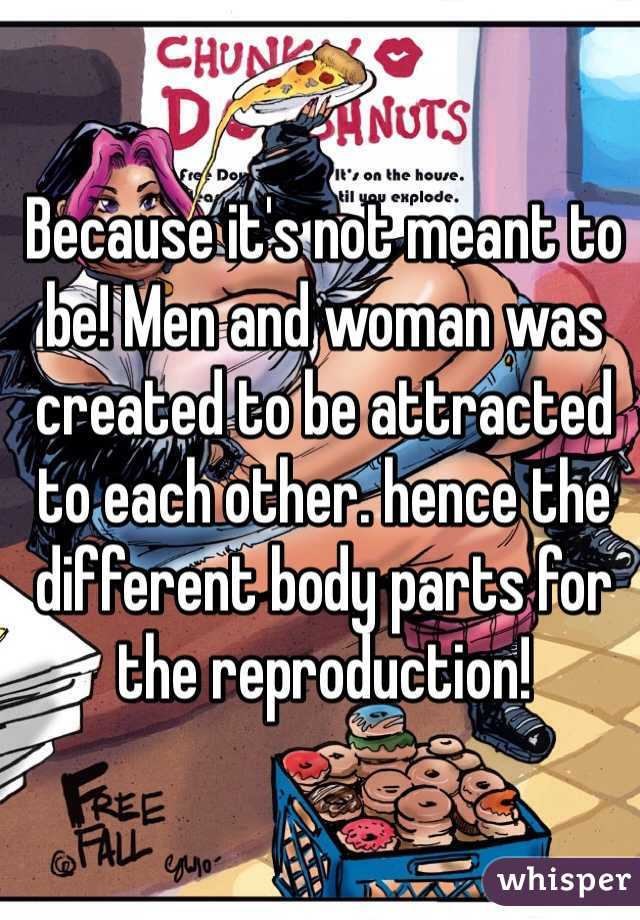 Because it's not meant to be! Men and woman was created to be attracted to each other. hence the different body parts for the reproduction! 