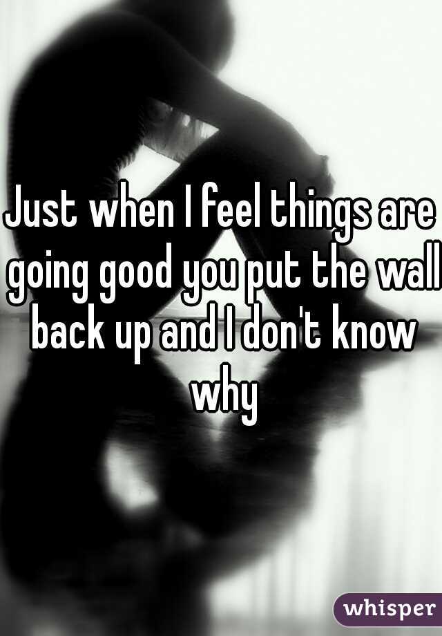 Just when I feel things are going good you put the wall back up and I don't know why
