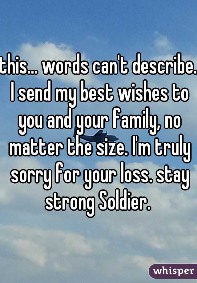 this... words can't describe. I send my best wishes to you and your family, no matter the size. I'm truly sorry for your loss. stay strong Soldier. 
