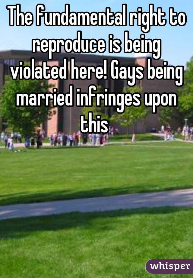The fundamental right to reproduce is being violated here! Gays being married infringes upon this 