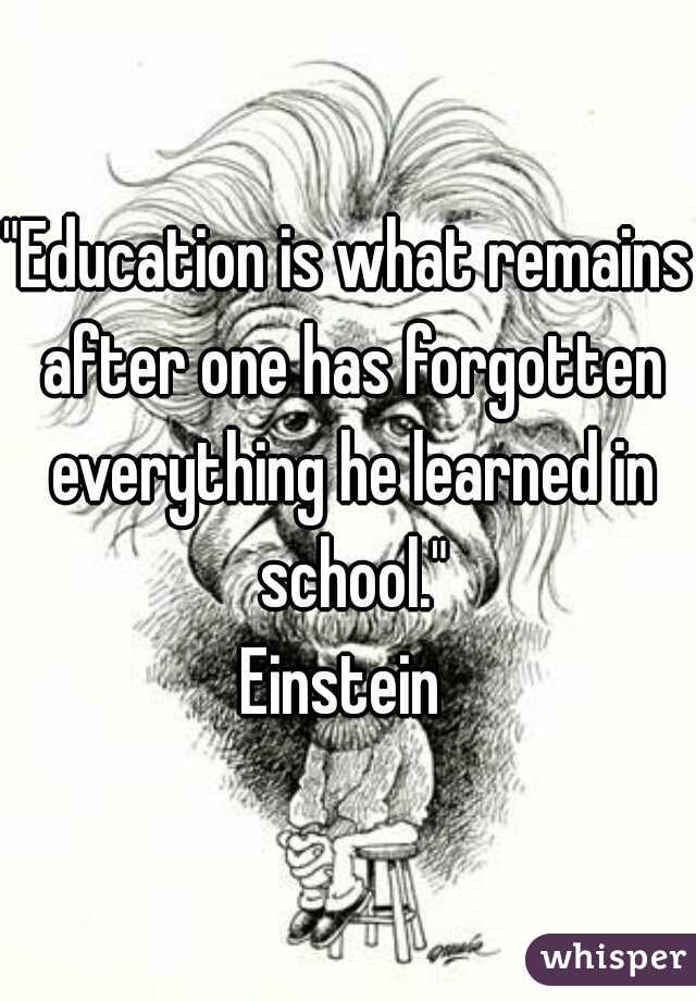 "Education is what remains after one has forgotten everything he learned in school."
Einstein 