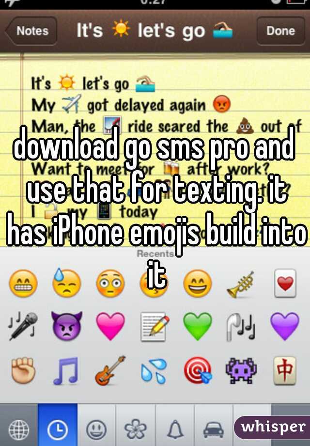 download go sms pro and use that for texting. it has iPhone emojis build into it