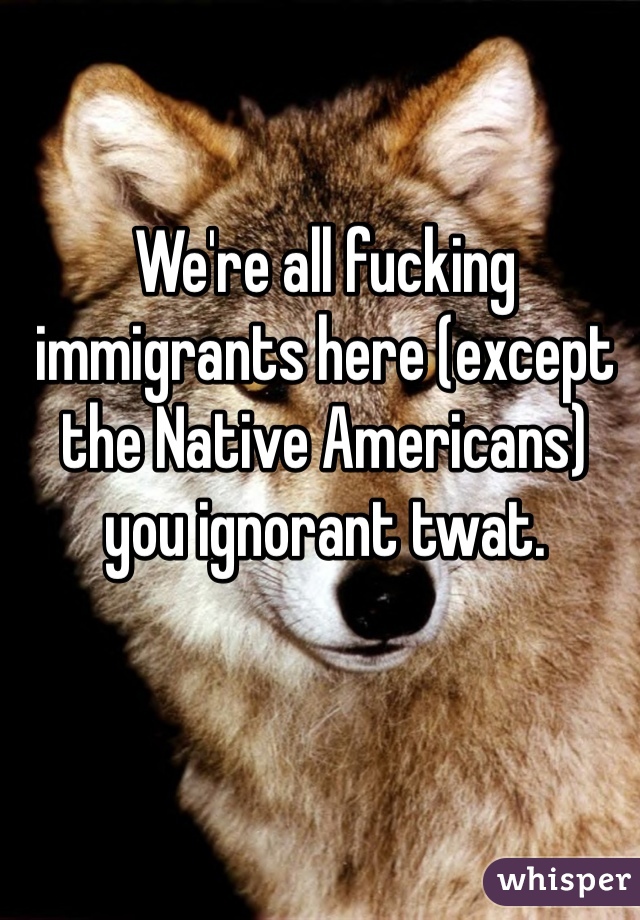 We're all fucking immigrants here (except the Native Americans) you ignorant twat.