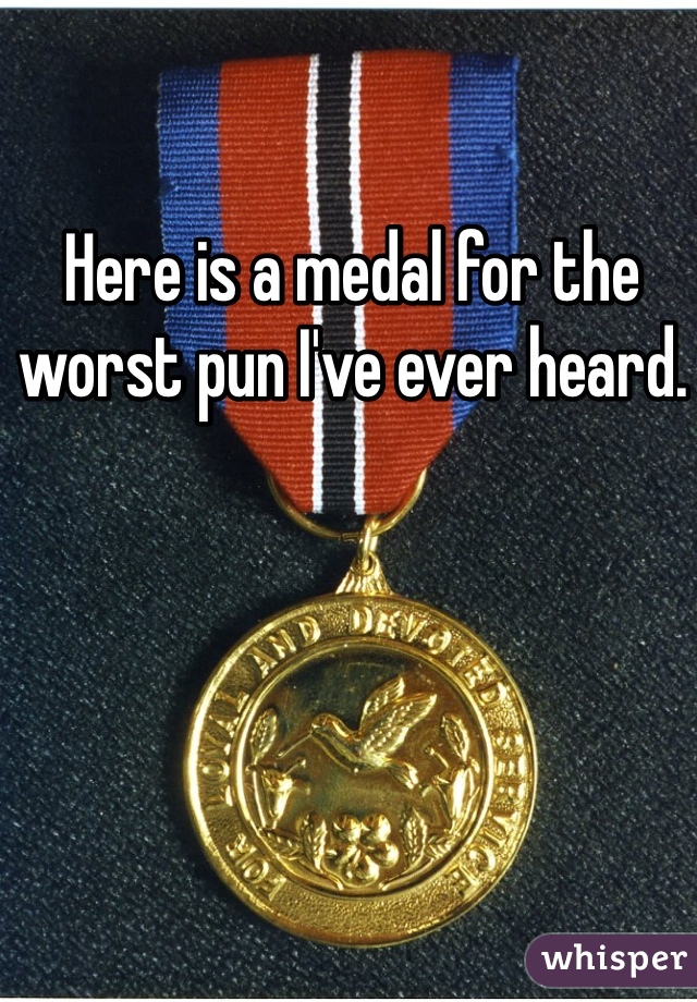 Here is a medal for the worst pun I've ever heard. 