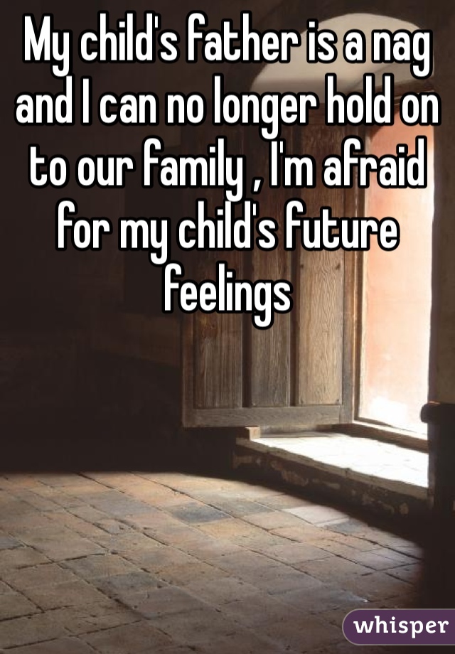 My child's father is a nag and I can no longer hold on to our family , I'm afraid for my child's future feelings 