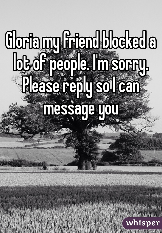 Gloria my friend blocked a lot of people. I'm sorry. Please reply so I can message you 