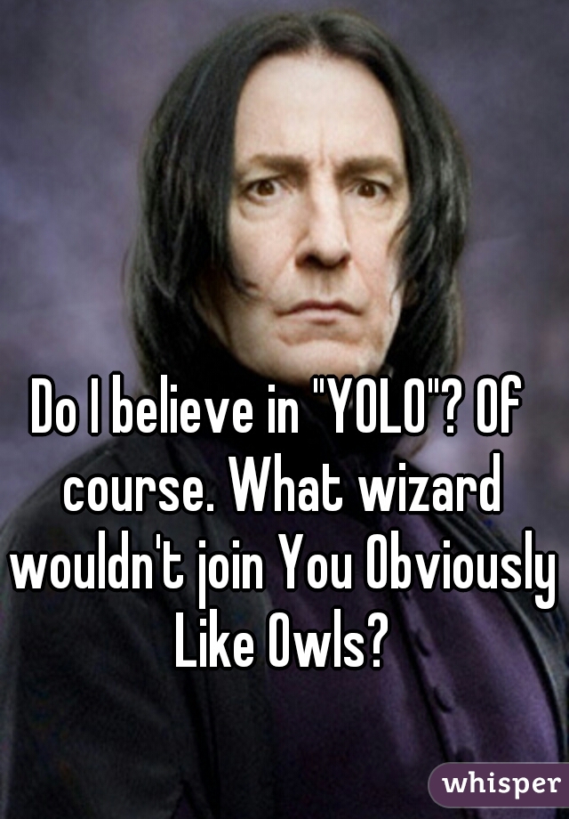 Do I believe in "YOLO"? Of course. What wizard wouldn't join You Obviously Like Owls?