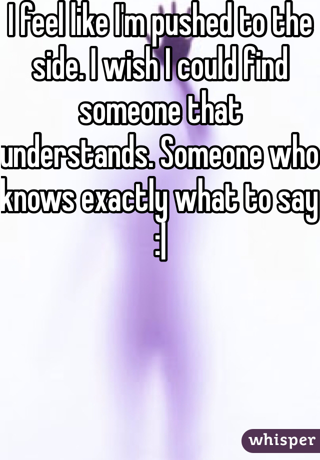 I feel like I'm pushed to the side. I wish I could find someone that understands. Someone who knows exactly what to say :| 