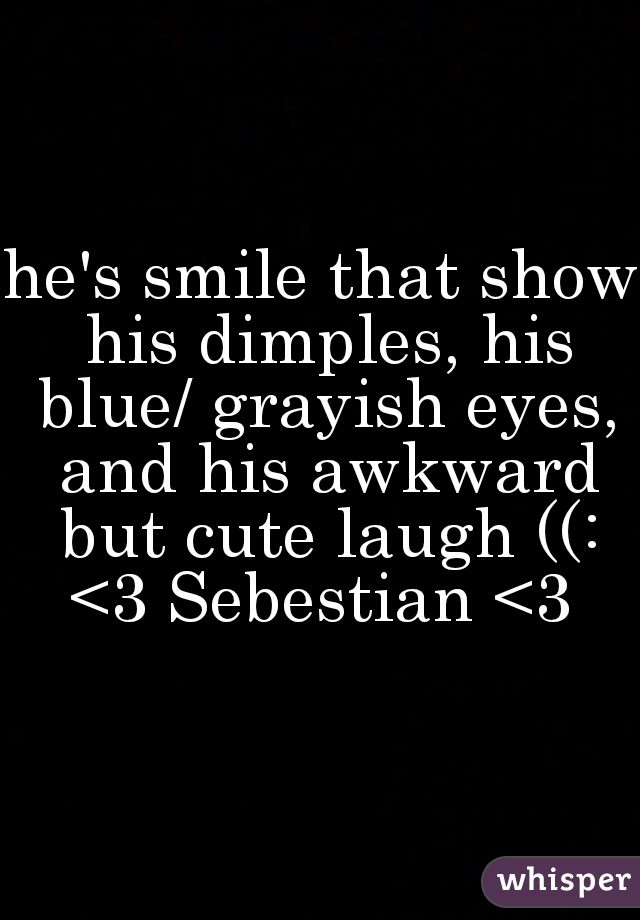 he's smile that show his dimples, his blue/ grayish eyes, and his awkward but cute laugh ((: <3 Sebestian <3 