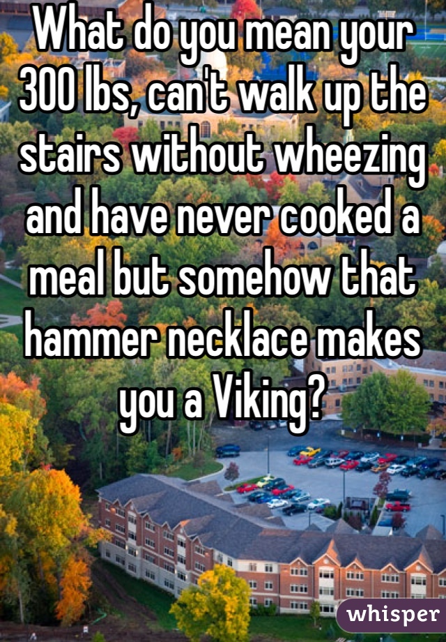 What do you mean your 300 lbs, can't walk up the stairs without wheezing and have never cooked a meal but somehow that hammer necklace makes you a Viking?