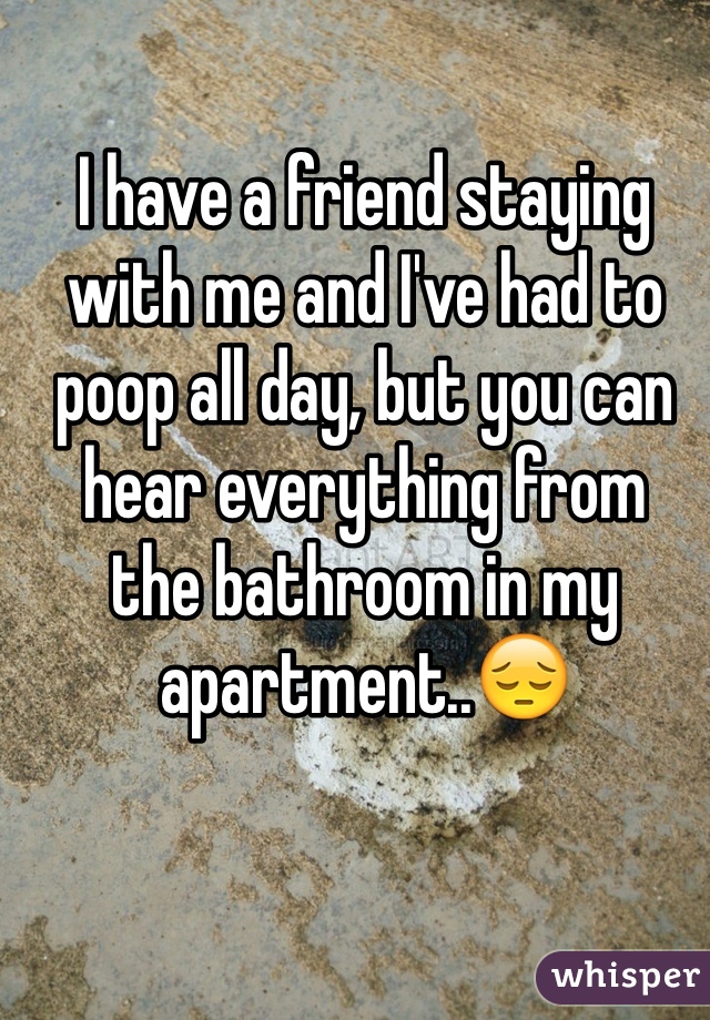 I have a friend staying with me and I've had to poop all day, but you can hear everything from
the bathroom in my apartment..😔