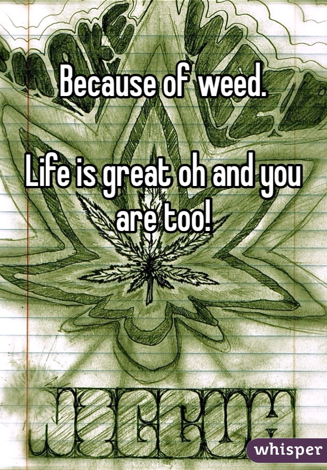 Because of weed.

Life is great oh and you are too! 