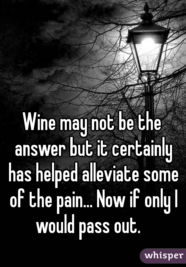 Wine may not be the answer but it certainly has helped alleviate some of the pain... Now if only I would pass out.   