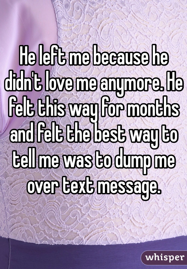He left me because he didn't love me anymore. He felt this way for months and felt the best way to tell me was to dump me over text message. 