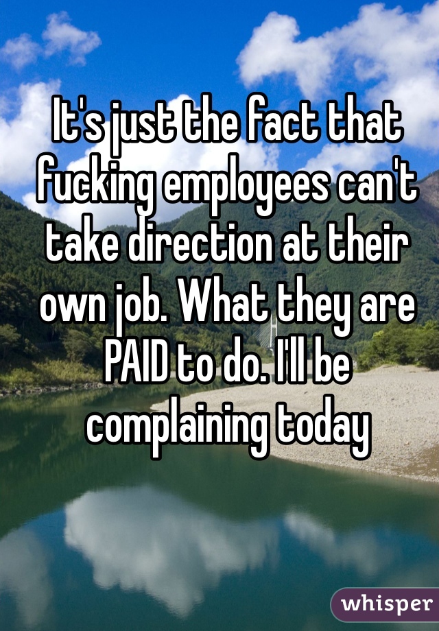 It's just the fact that fucking employees can't take direction at their own job. What they are PAID to do. I'll be complaining today